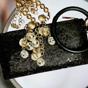 Black Sequin Wristlet Keychain Wallet – NWT 8” x4” with 4” Attached Bangle